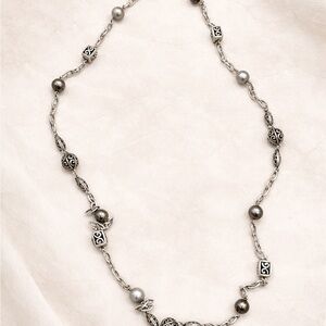 Brighton Silver & Pearl Double Strand Necklace | Filigree Beads | Adjustable